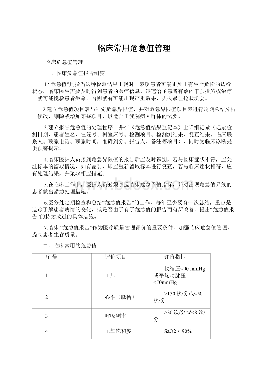 临床常用危急值管理Word文档下载推荐.docx