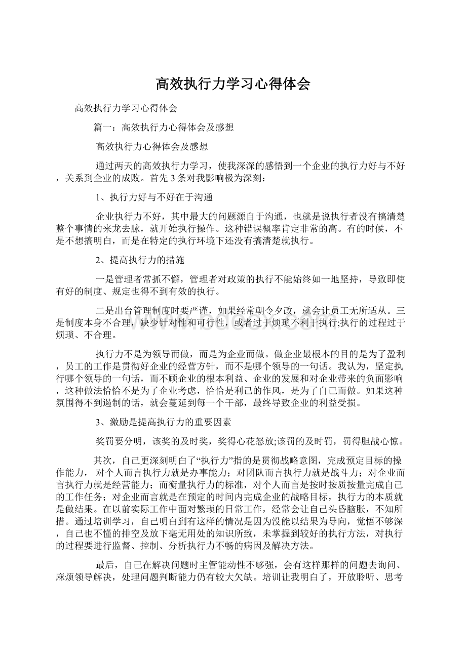 高效执行力学习心得体会Word文档下载推荐.docx