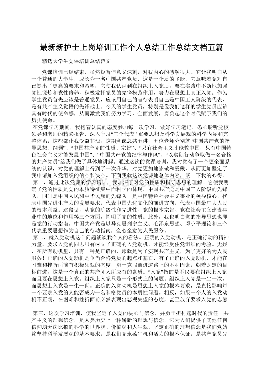 最新新护士上岗培训工作个人总结工作总结文档五篇.docx