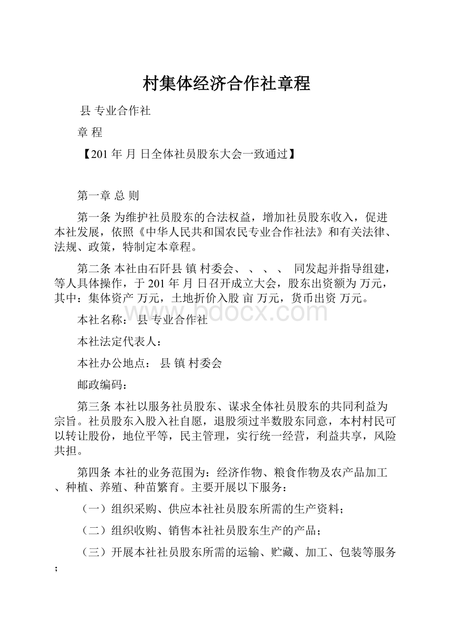 村集体经济合作社章程Word格式.docx