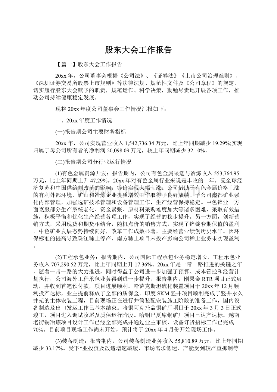 股东大会工作报告.docx