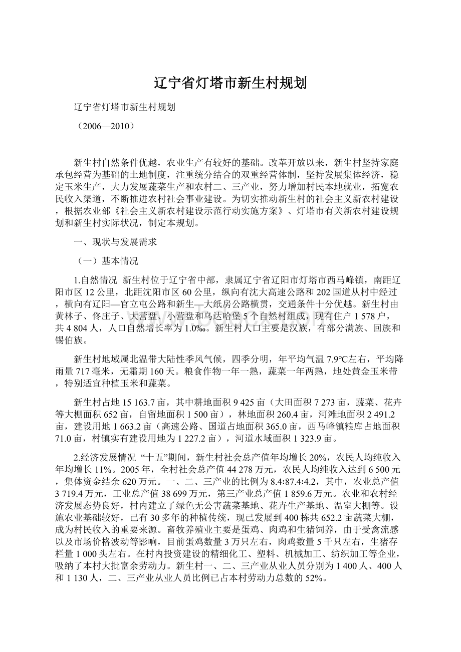 辽宁省灯塔市新生村规划Word文档下载推荐.docx_第1页