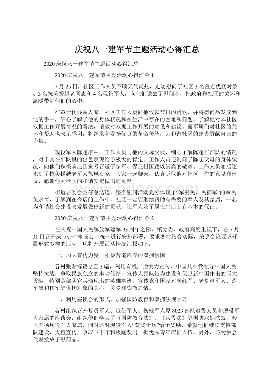 庆祝八一建军节主题活动心得汇总Word文档下载推荐.docx_第1页