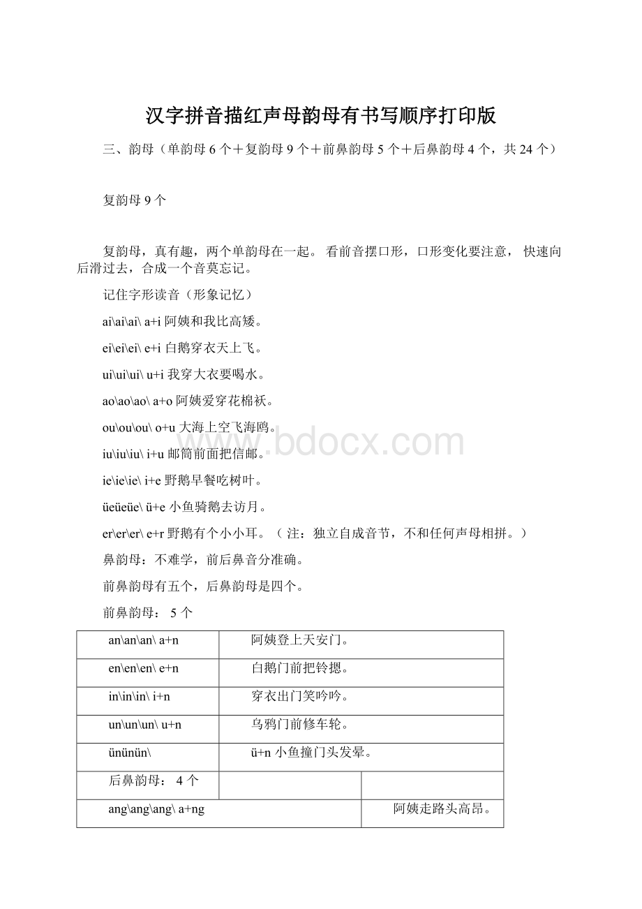 汉字拼音描红声母韵母有书写顺序打印版.docx