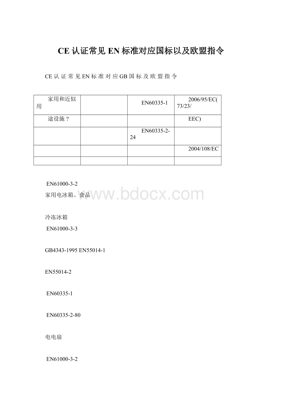 CE认证常见EN标准对应国标以及欧盟指令.docx