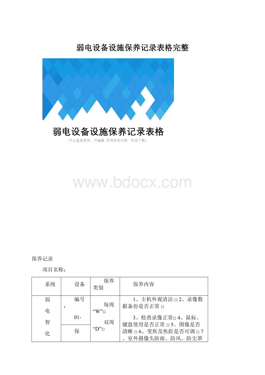 弱电设备设施保养记录表格完整Word文件下载.docx_第1页