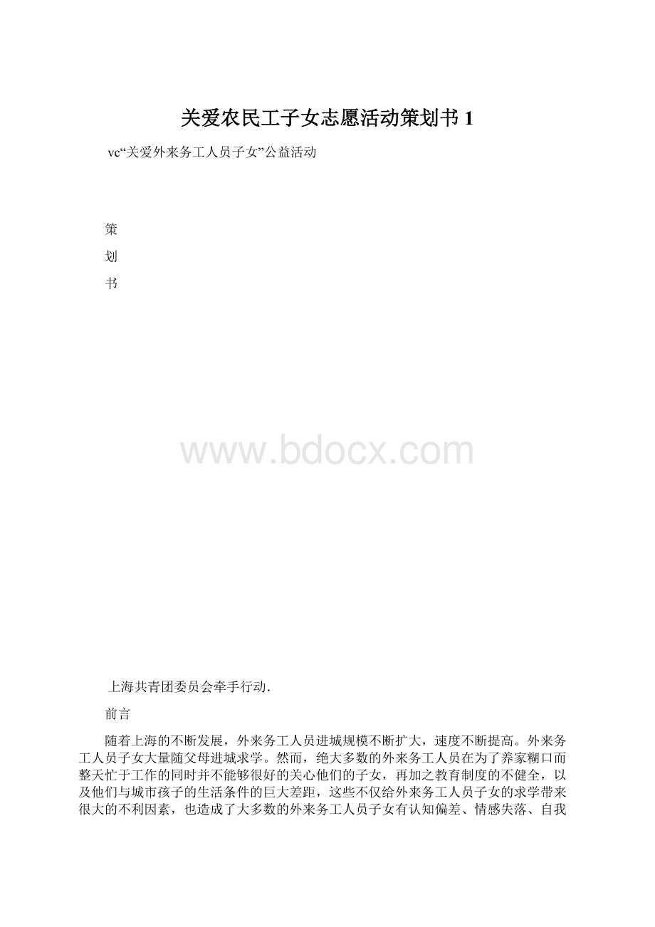 关爱农民工子女志愿活动策划书1.docx_第1页