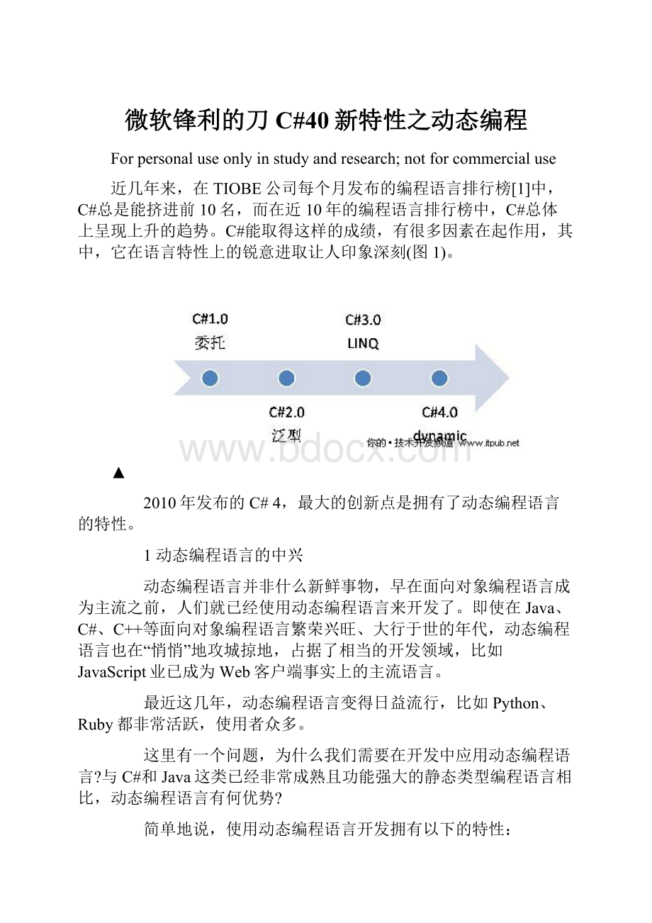 微软锋利的刀 C#40新特性之动态编程.docx_第1页