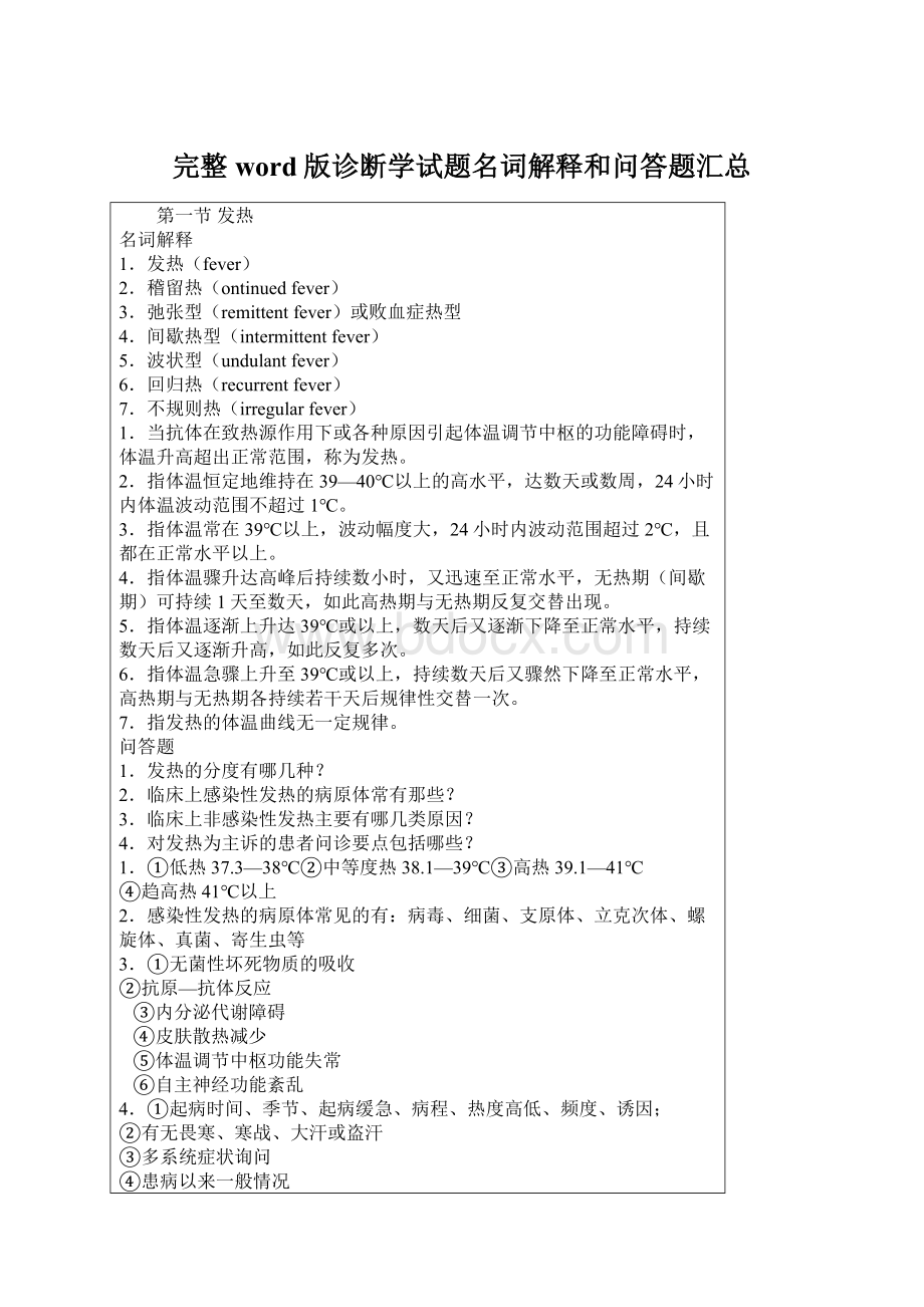 完整word版诊断学试题名词解释和问答题汇总.docx