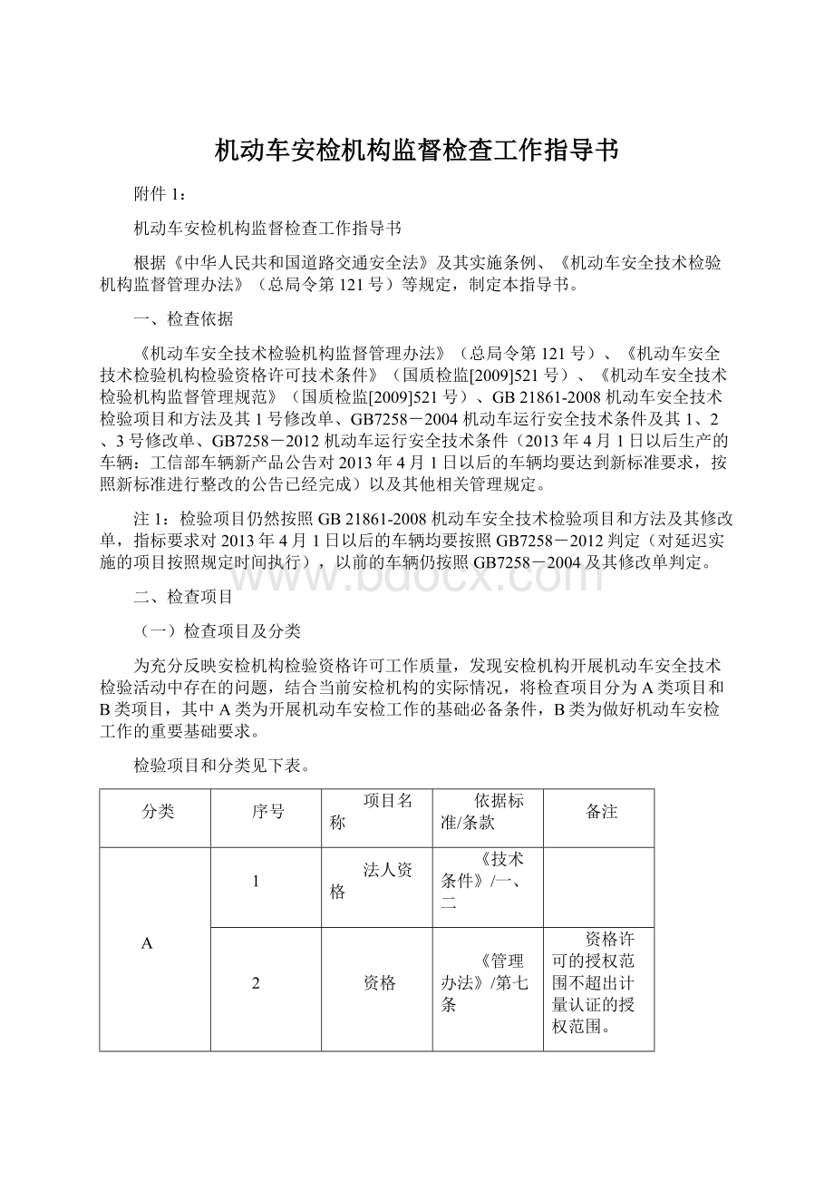 机动车安检机构监督检查工作指导书Word下载.docx_第1页