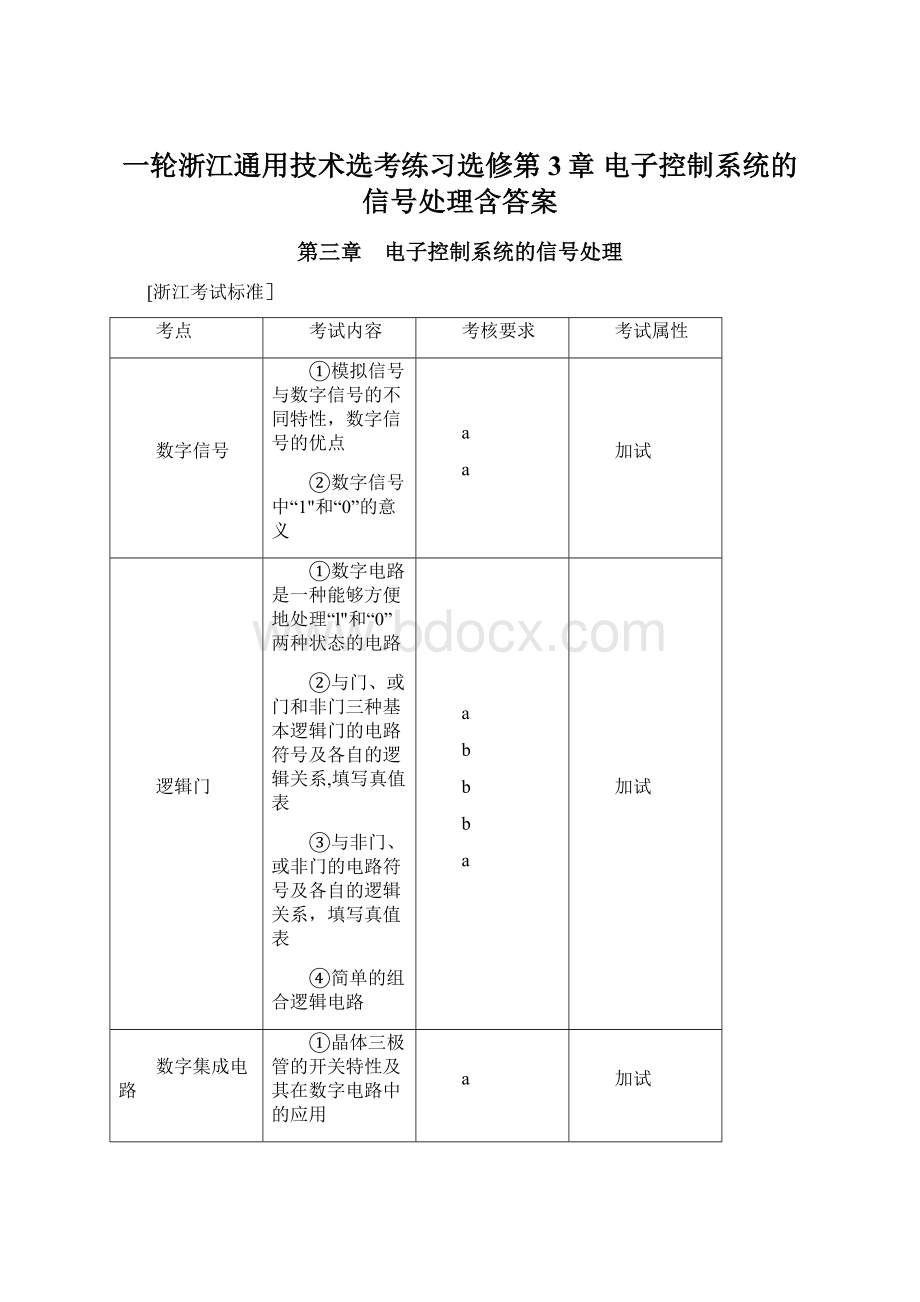 一轮浙江通用技术选考练习选修第3章 电子控制系统的信号处理含答案Word格式.docx