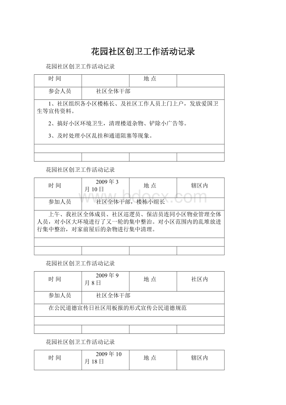 花园社区创卫工作活动记录Word文档下载推荐.docx