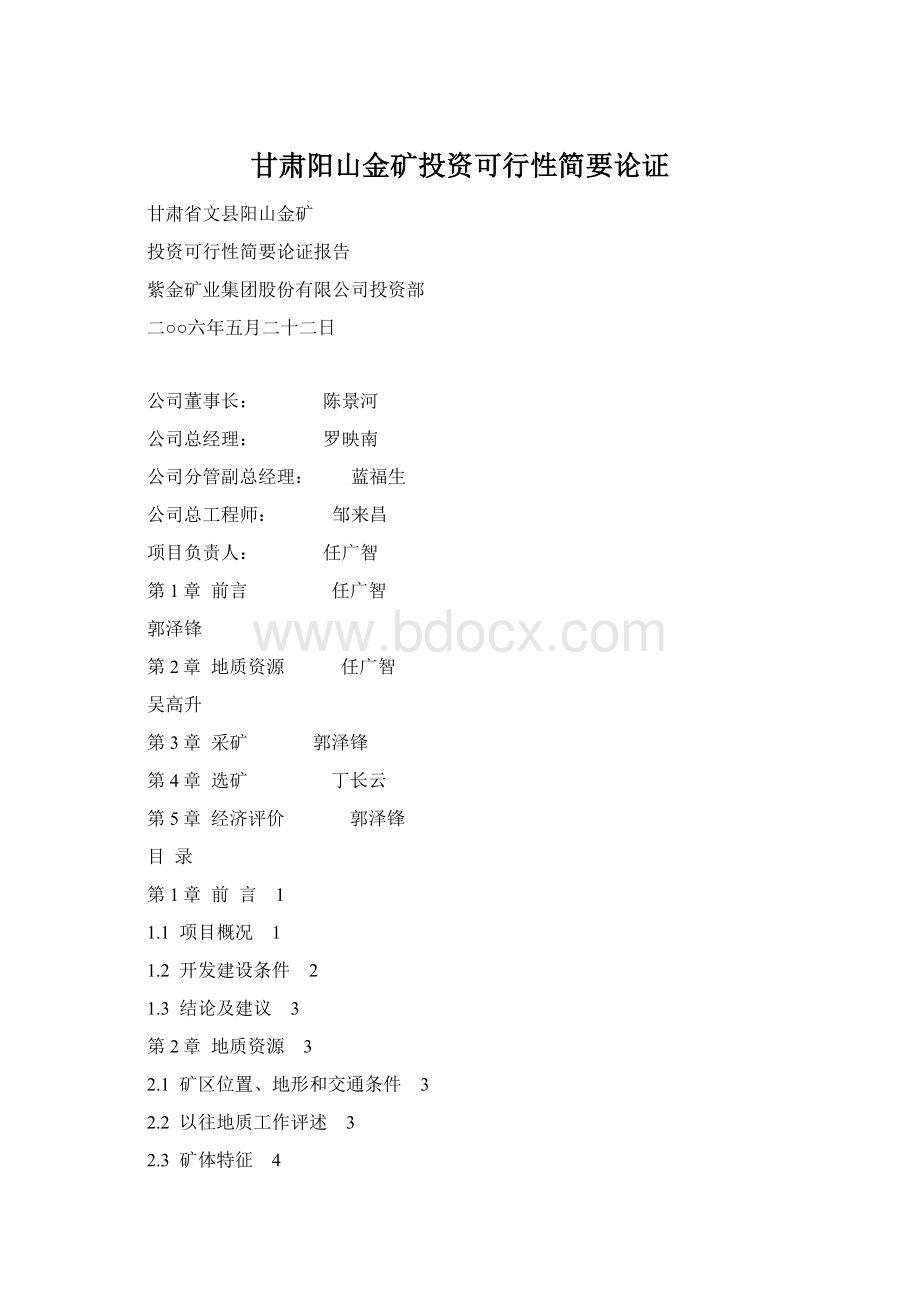 甘肃阳山金矿投资可行性简要论证Word文件下载.docx_第1页