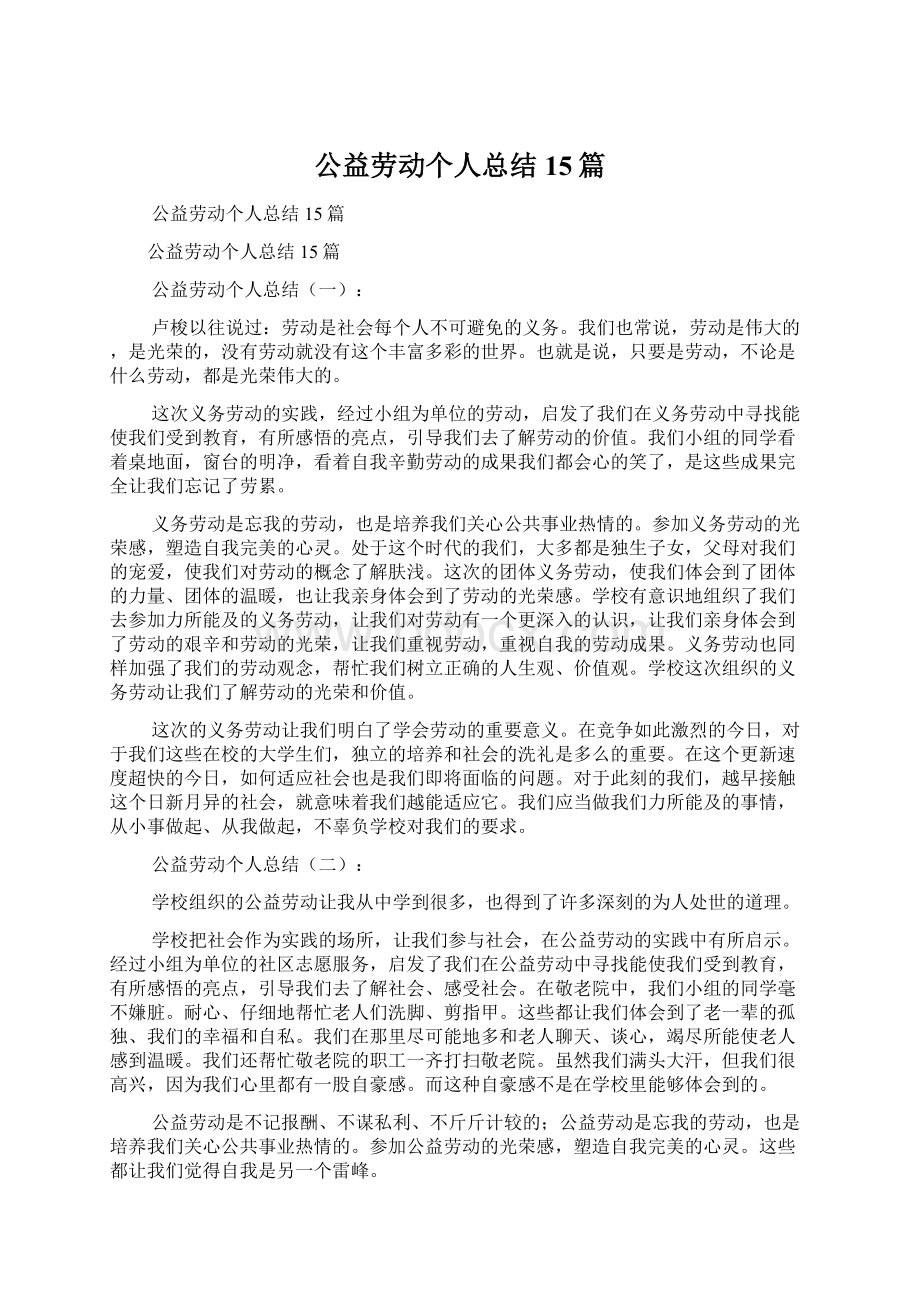 公益劳动个人总结15篇Word文档格式.docx