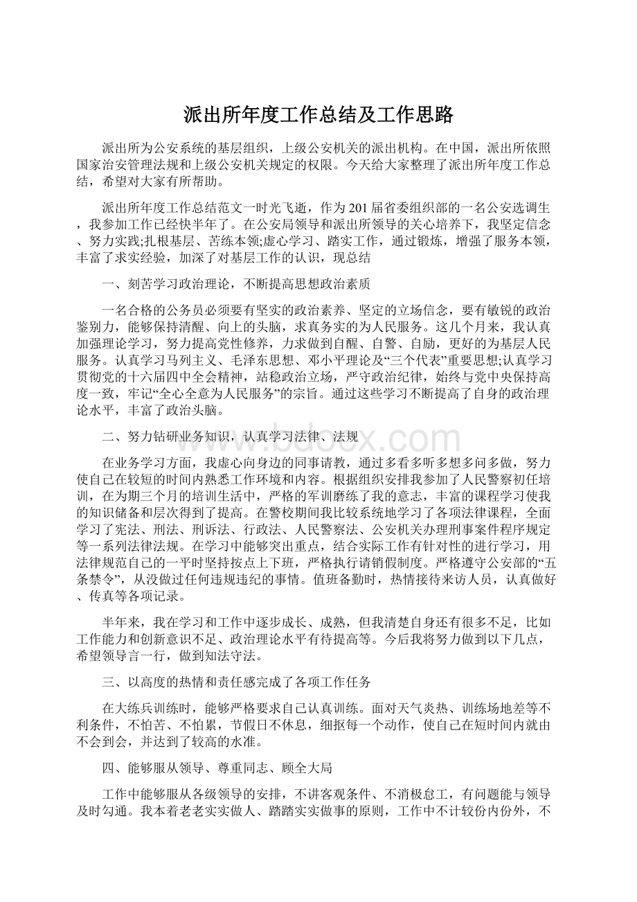 派出所年度工作总结及工作思路文档格式.docx