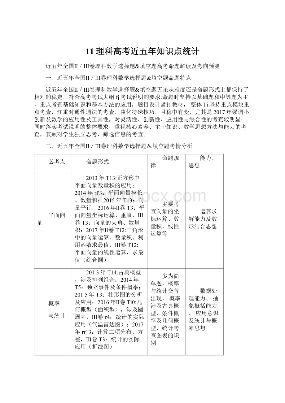 11理科高考近五年知识点统计Word文档下载推荐.docx