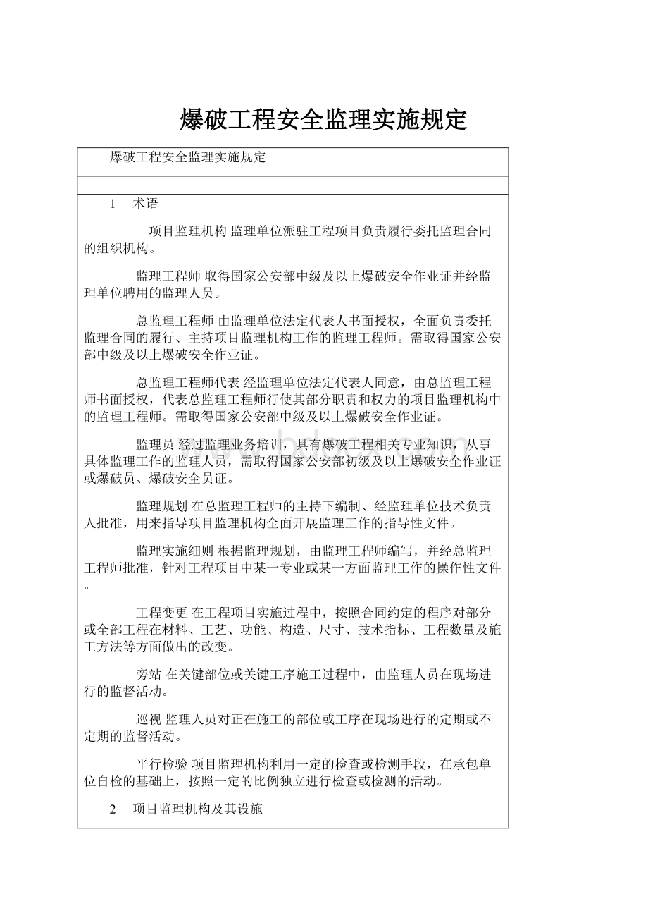 爆破工程安全监理实施规定Word格式文档下载.docx