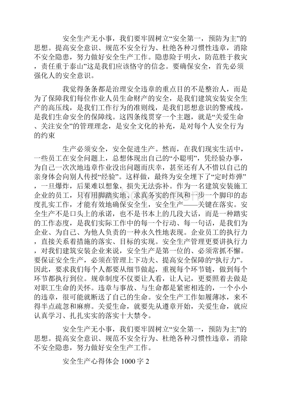 安全生产心得体会1000字Word文档下载推荐.docx_第2页