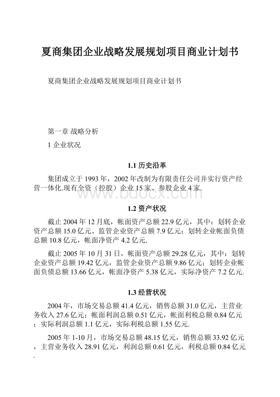 夏商集团企业战略发展规划项目商业计划书.docx_第1页