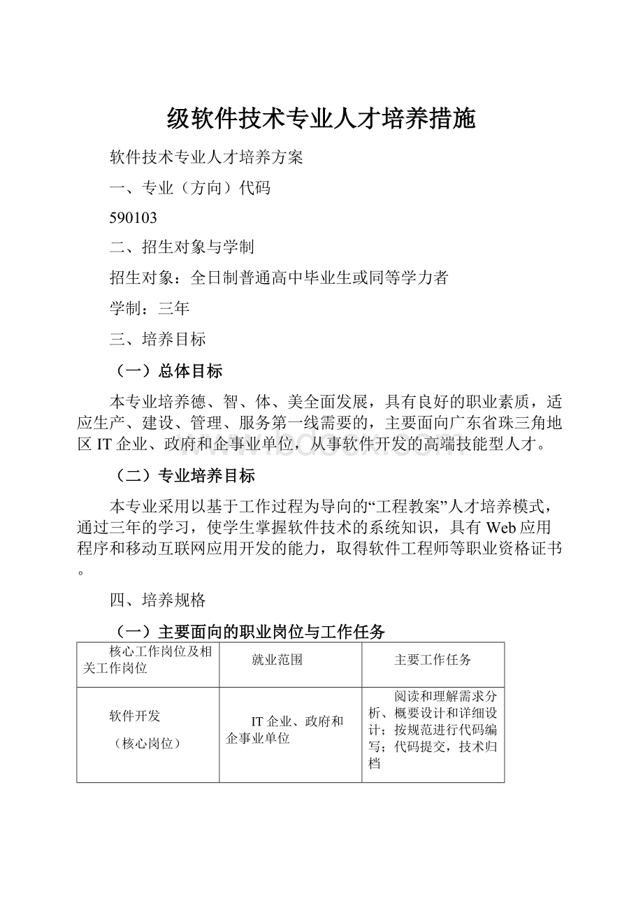 级软件技术专业人才培养措施.docx_第1页