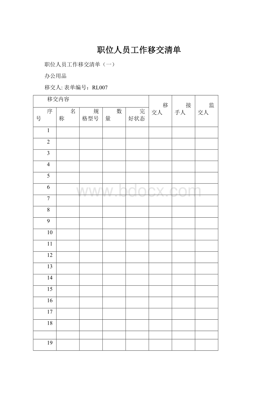 职位人员工作移交清单Word文件下载.docx