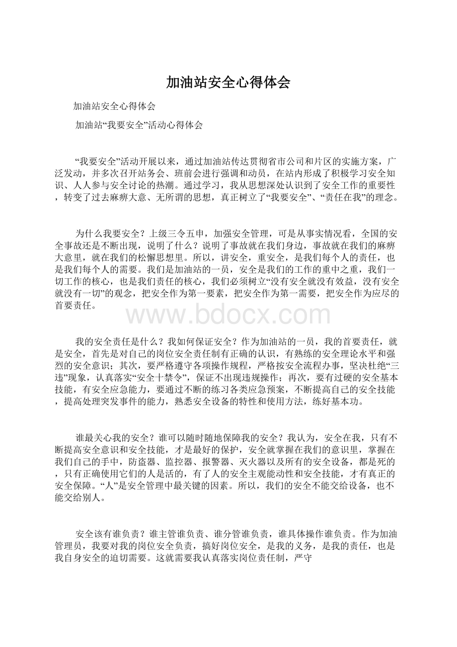 加油站安全心得体会文档格式.docx