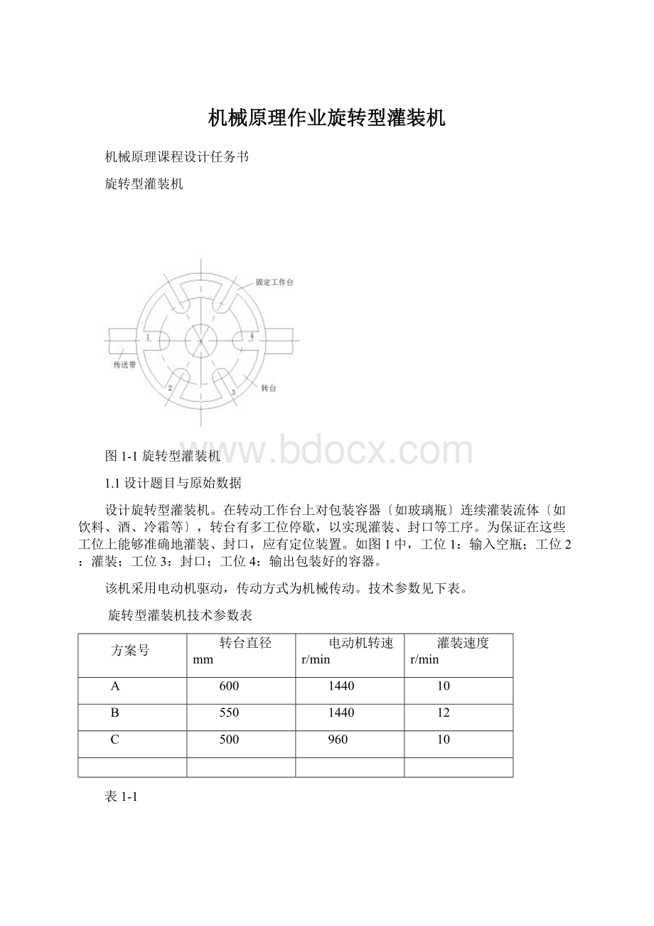 机械原理作业旋转型灌装机.docx_第1页