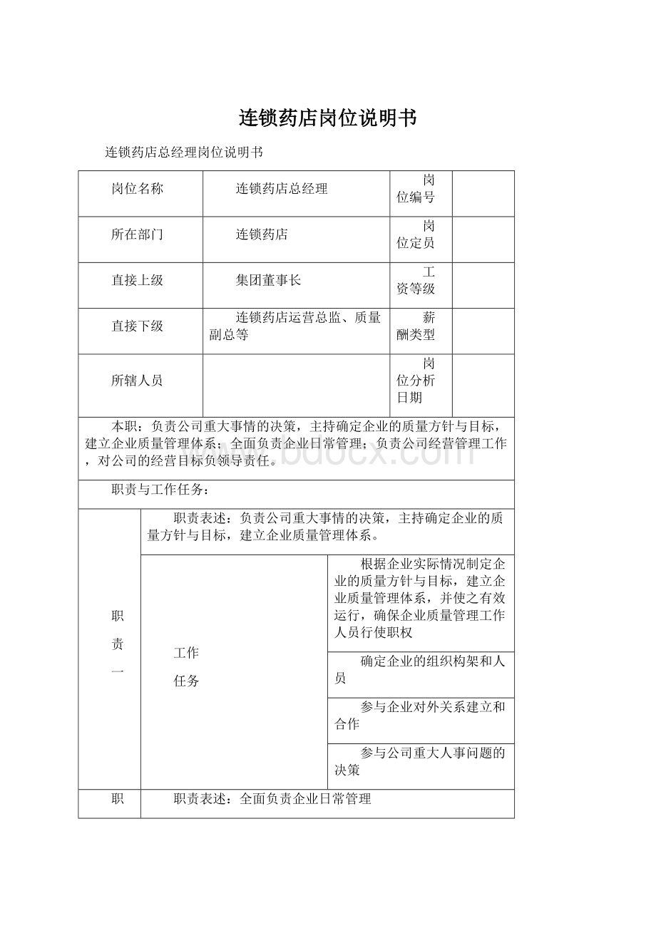 连锁药店岗位说明书Word文档下载推荐.docx