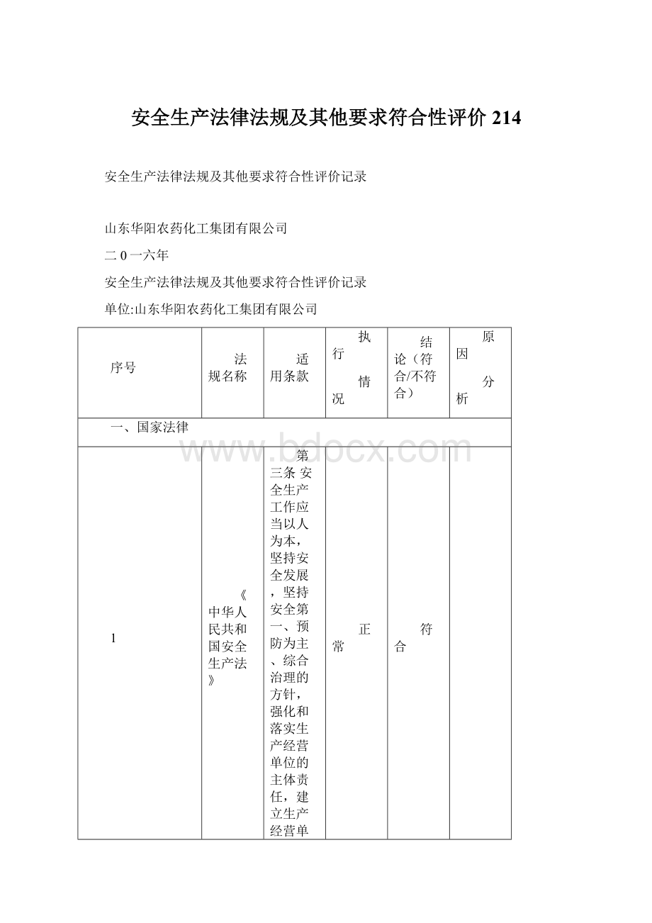 安全生产法律法规及其他要求符合性评价214文档格式.docx