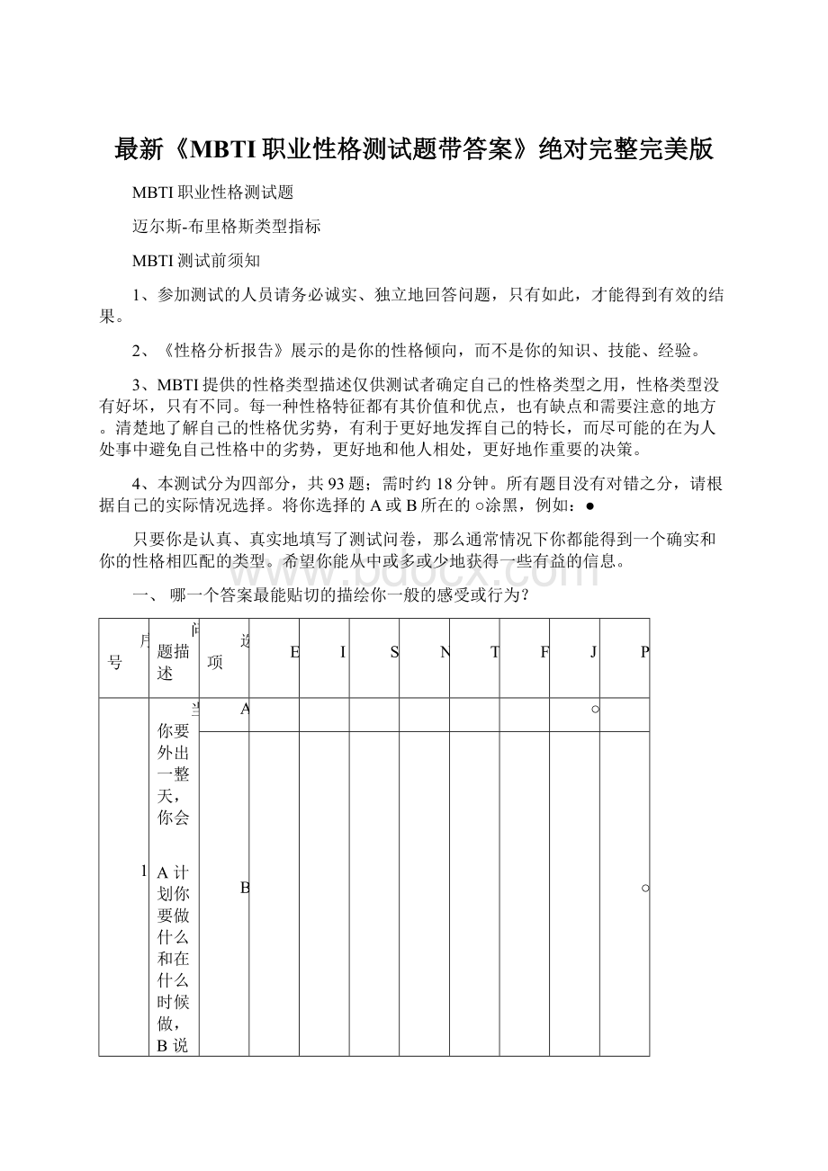 最新《MBTI职业性格测试题带答案》绝对完整完美版.docx_第1页