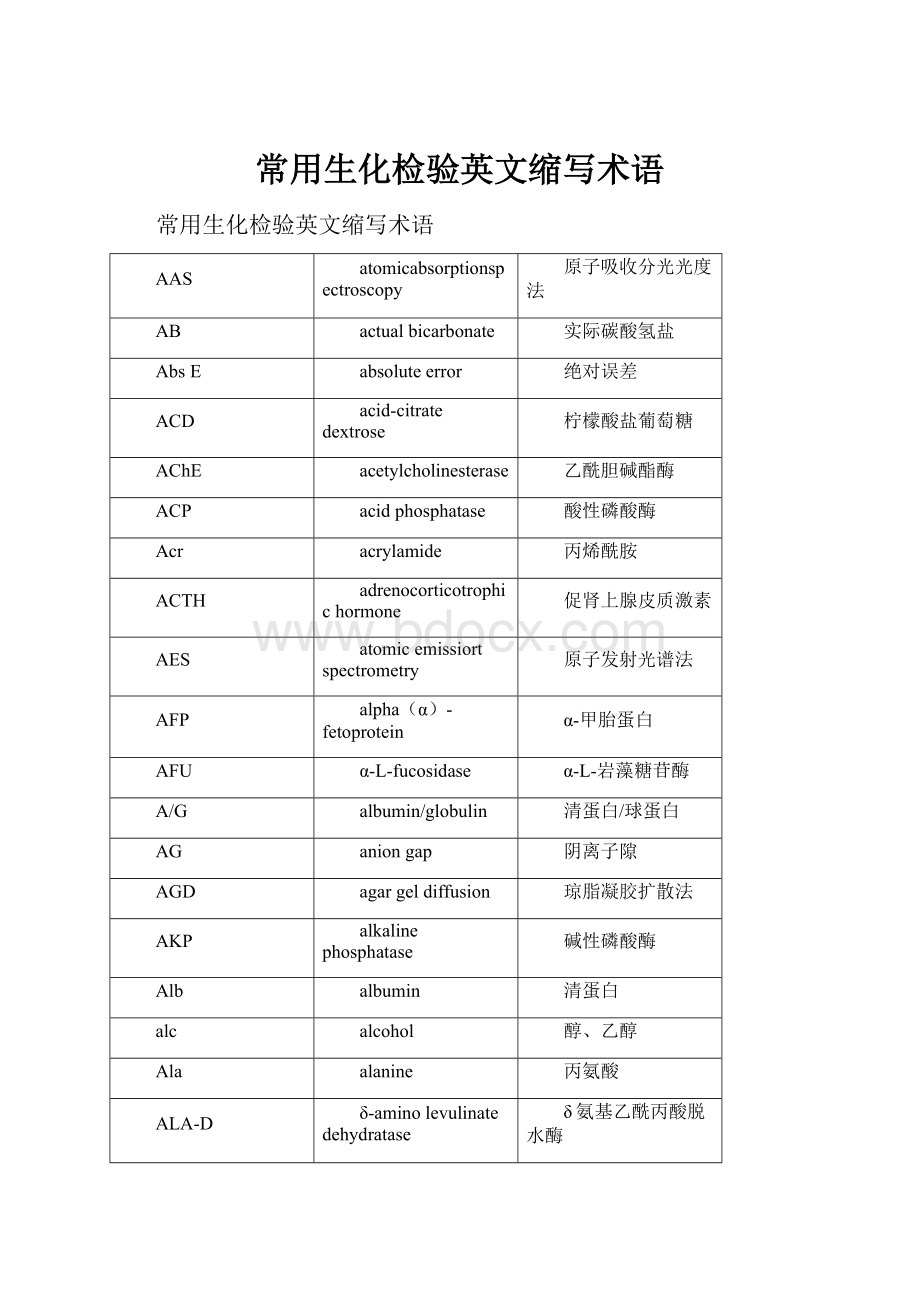 常用生化检验英文缩写术语Word文件下载.docx_第1页