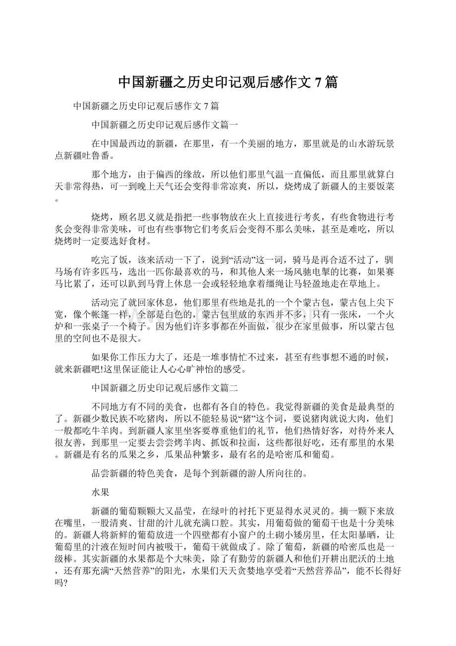 中国新疆之历史印记观后感作文7篇.docx