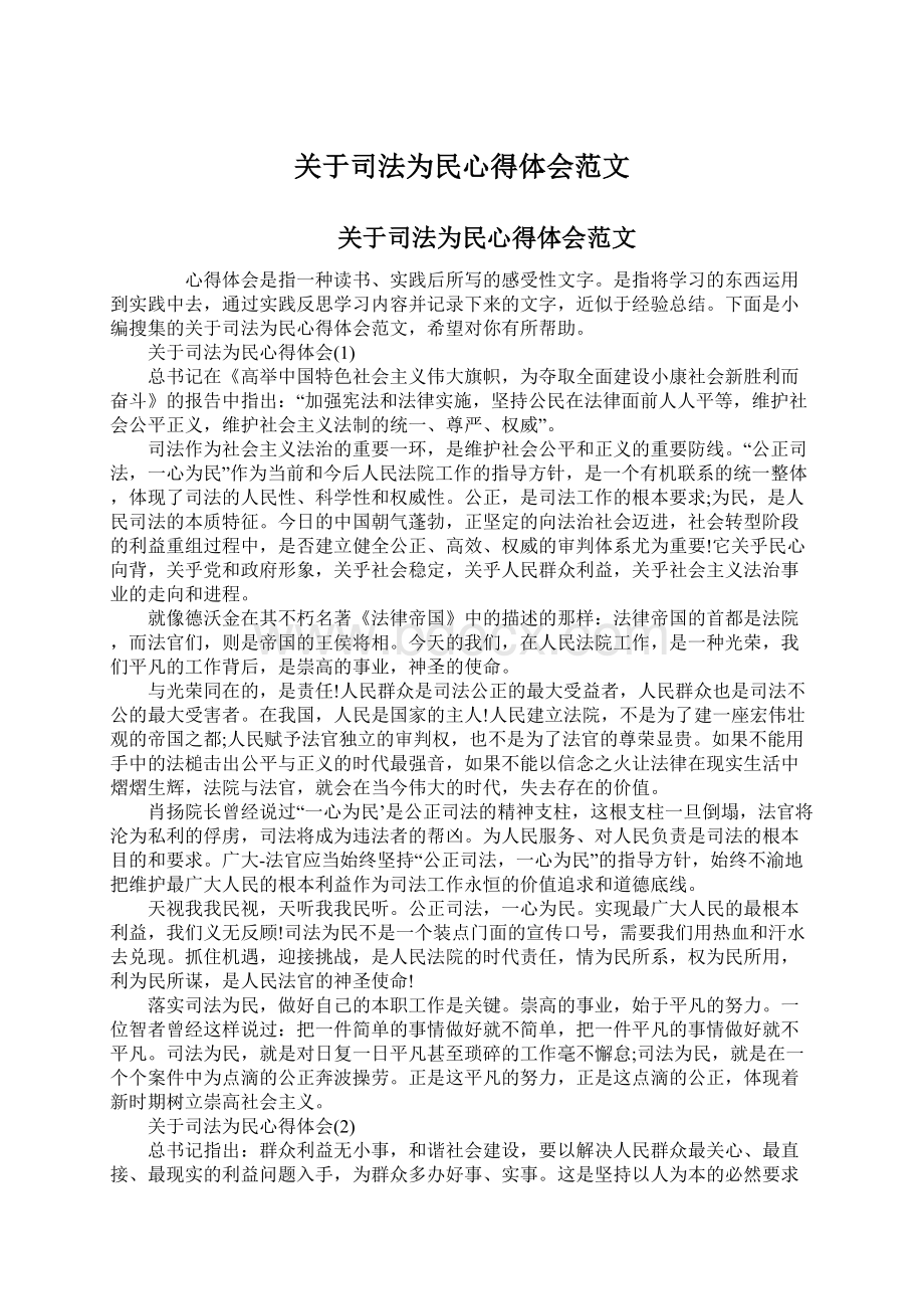 关于司法为民心得体会范文.docx