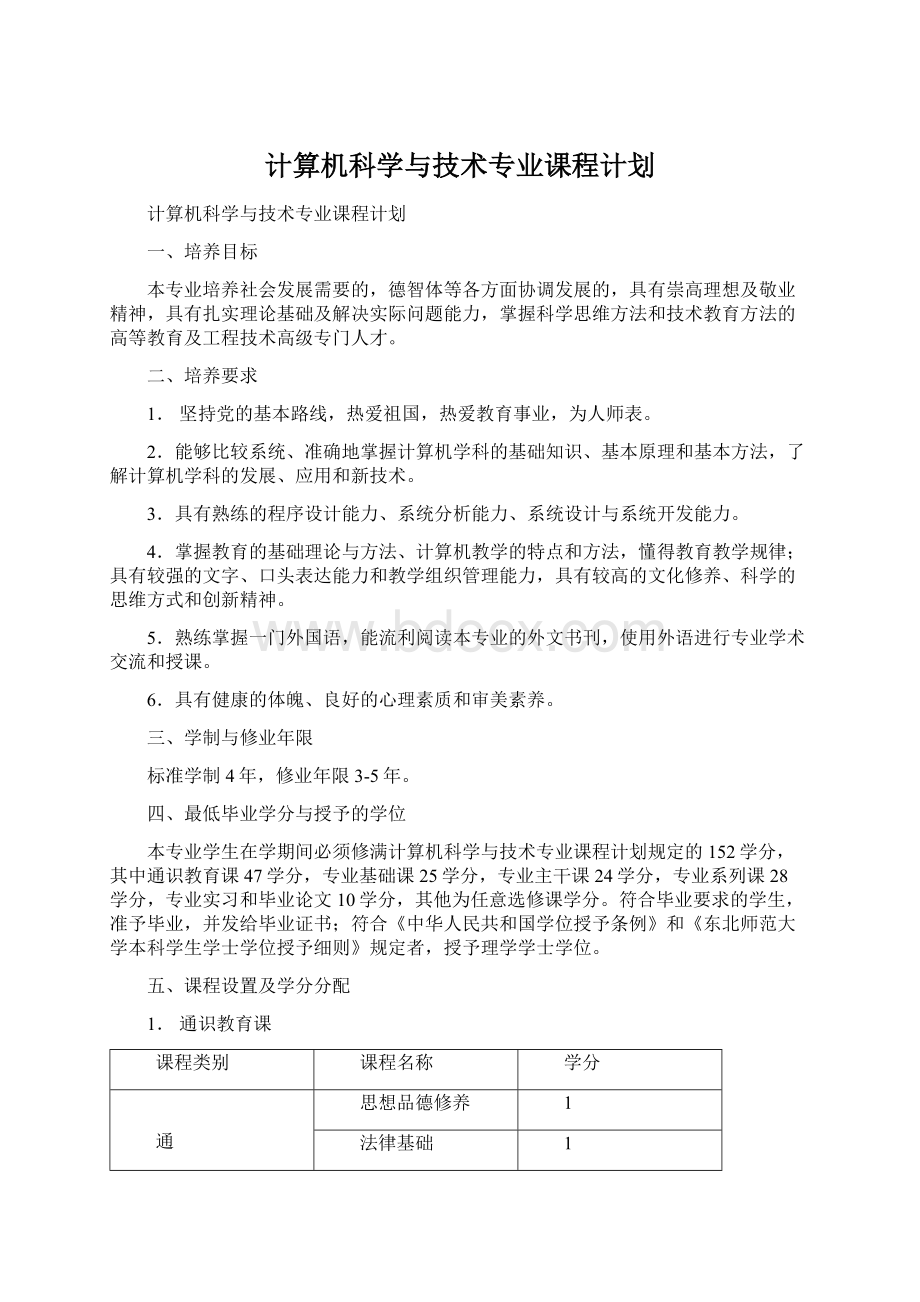 计算机科学与技术专业课程计划.docx_第1页