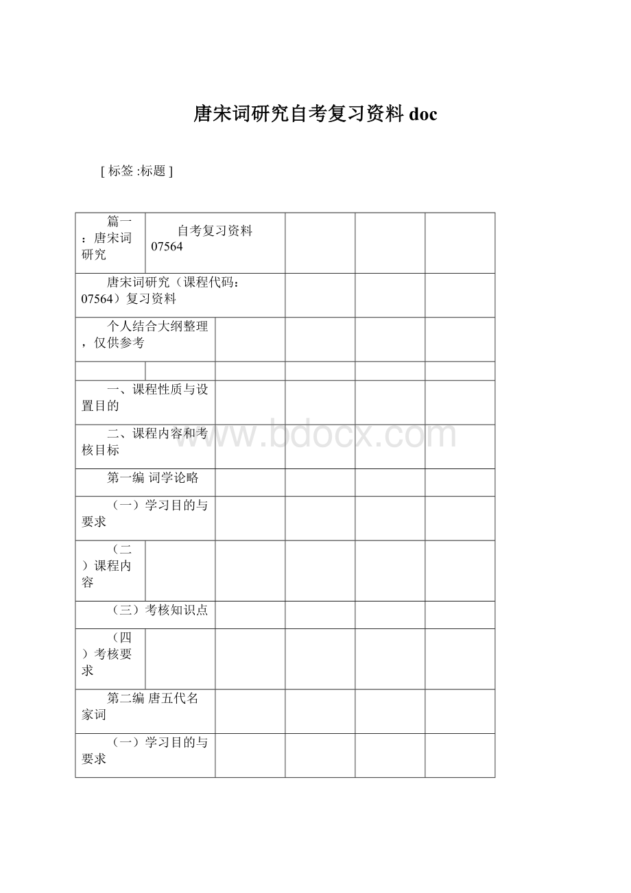 唐宋词研究自考复习资料docWord格式文档下载.docx_第1页