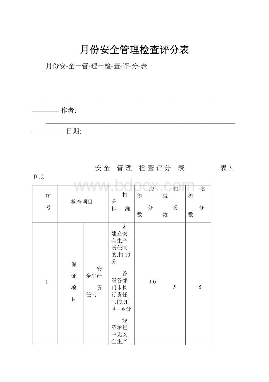 月份安全管理检查评分表.docx