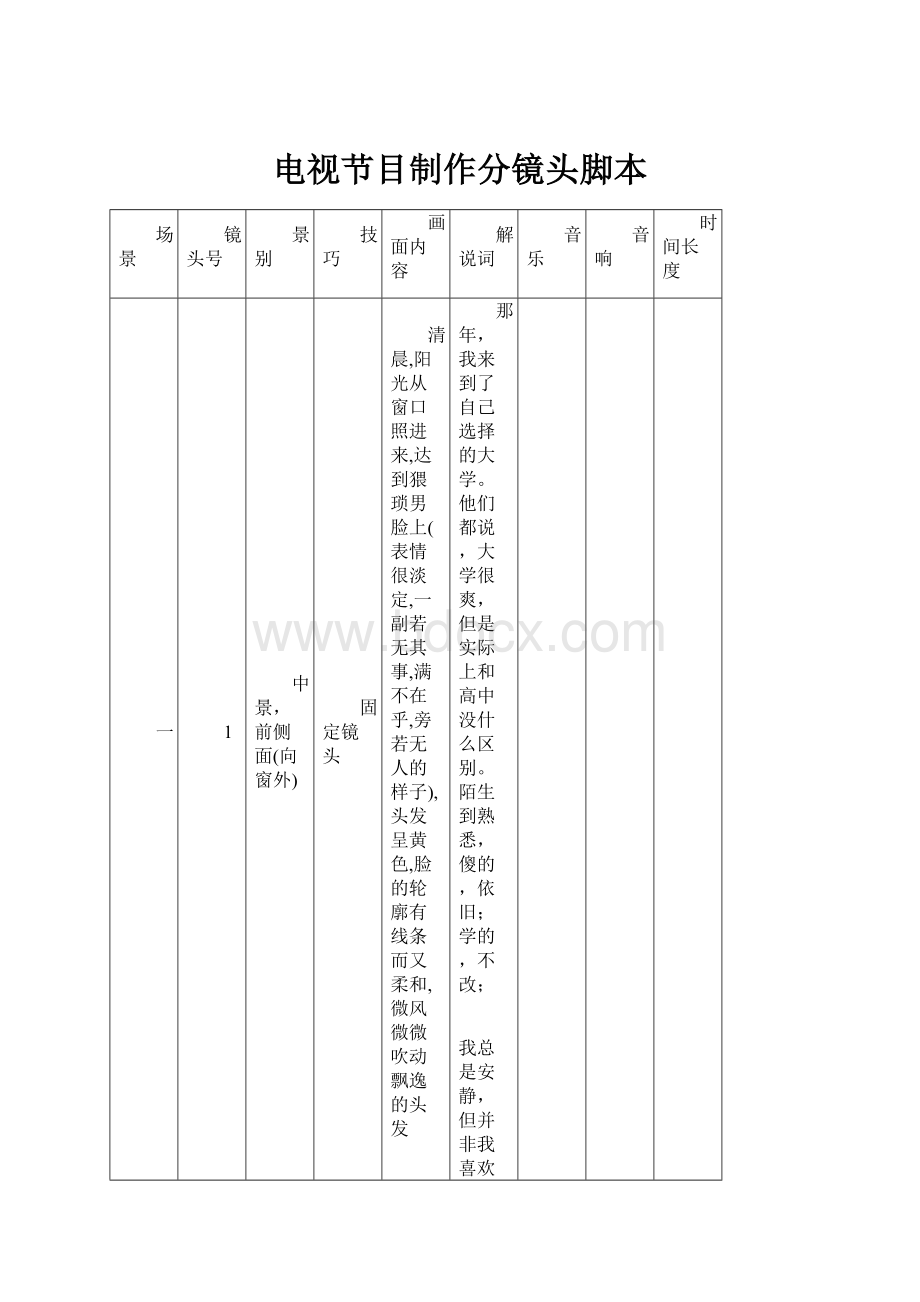 电视节目制作分镜头脚本Word格式文档下载.docx