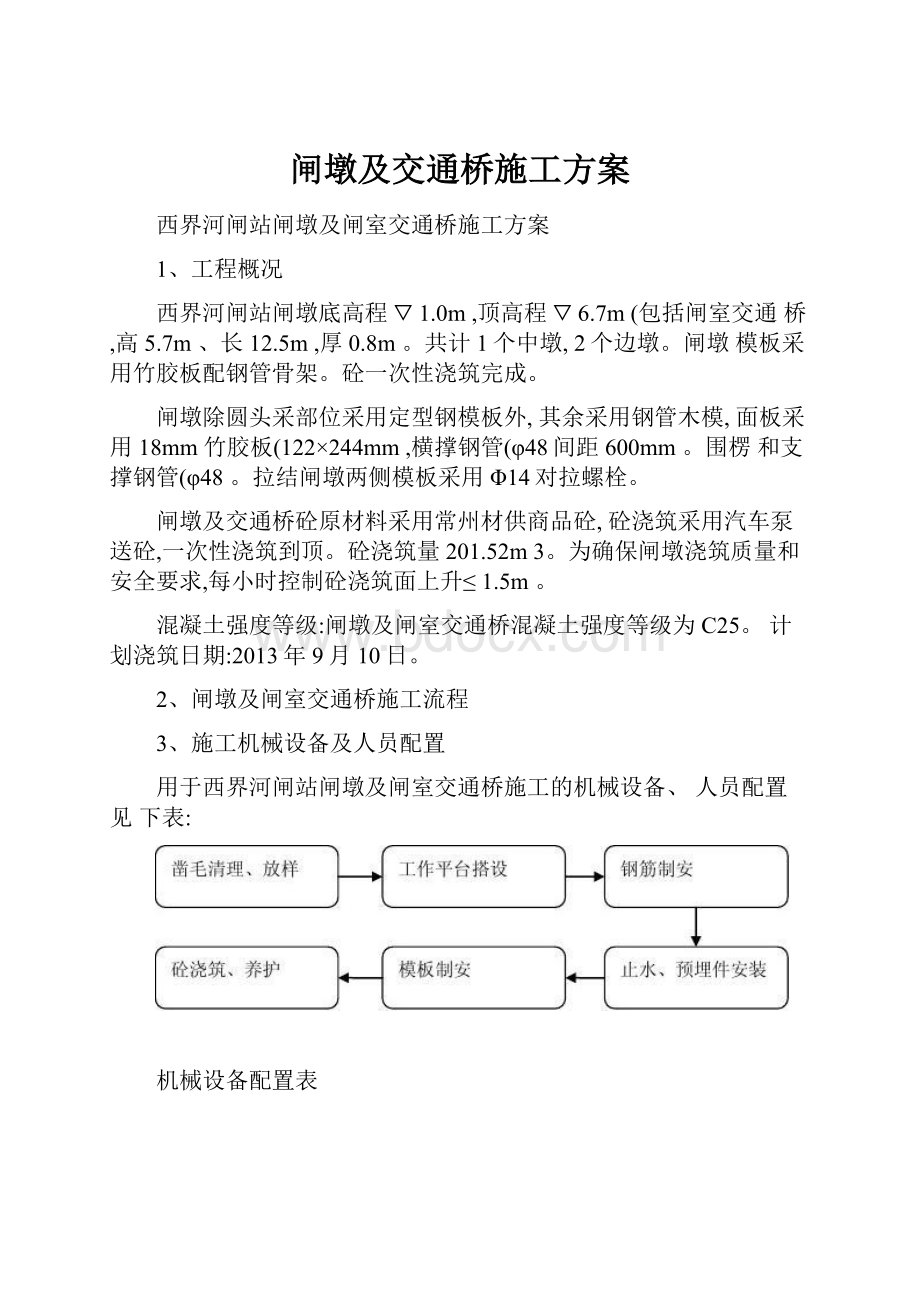 闸墩及交通桥施工方案Word文件下载.docx