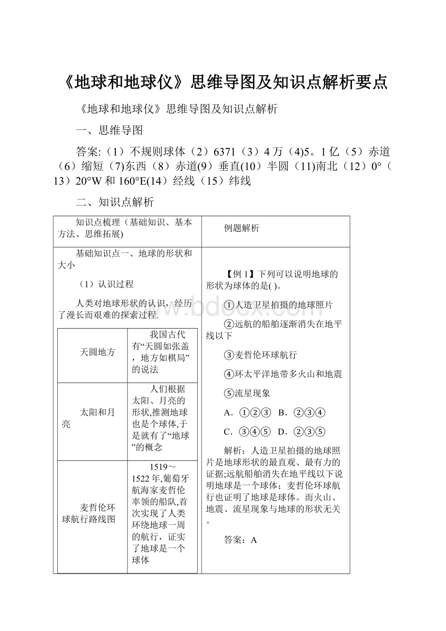 《地球和地球仪》思维导图及知识点解析要点.docx