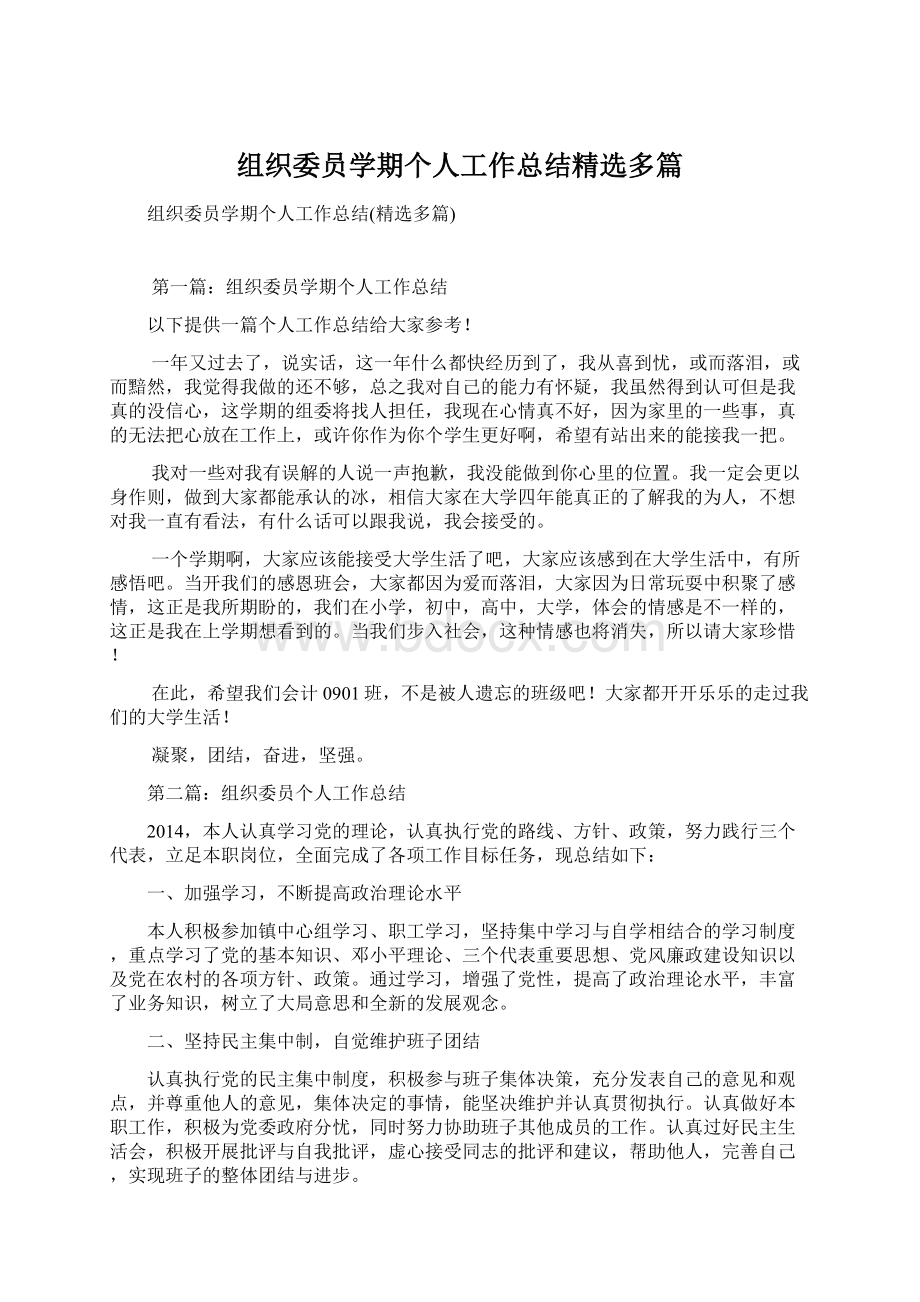 组织委员学期个人工作总结精选多篇.docx