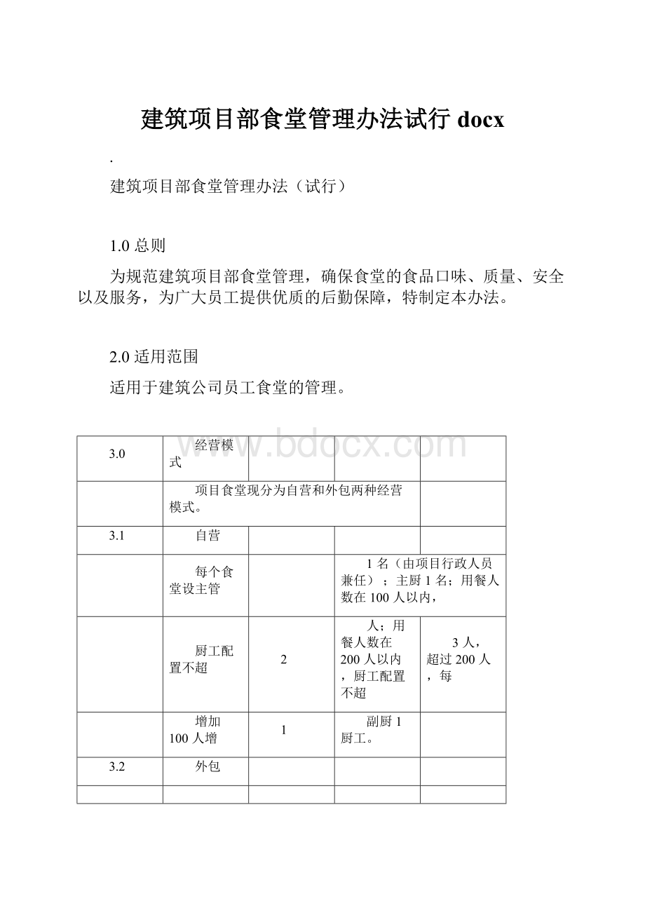 建筑项目部食堂管理办法试行docx.docx