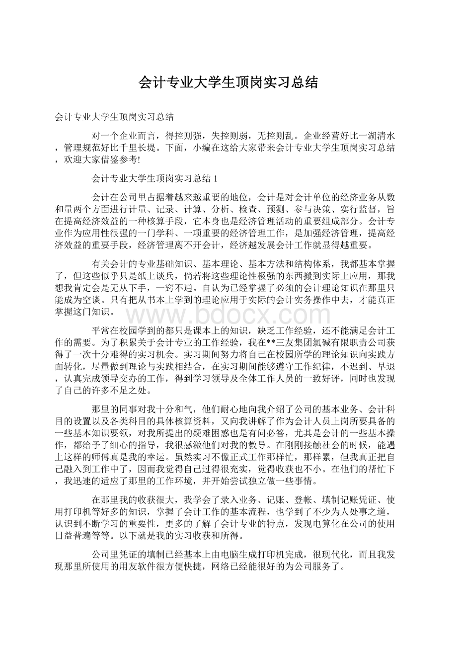 会计专业大学生顶岗实习总结.docx