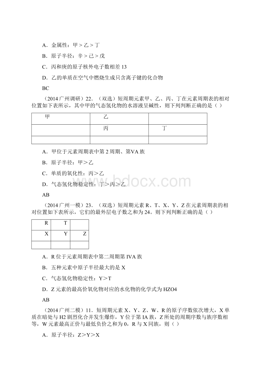 广东高考以及模拟试题汇编物质结构 元素周期律广东省梅县松口中学Word文件下载.docx_第3页