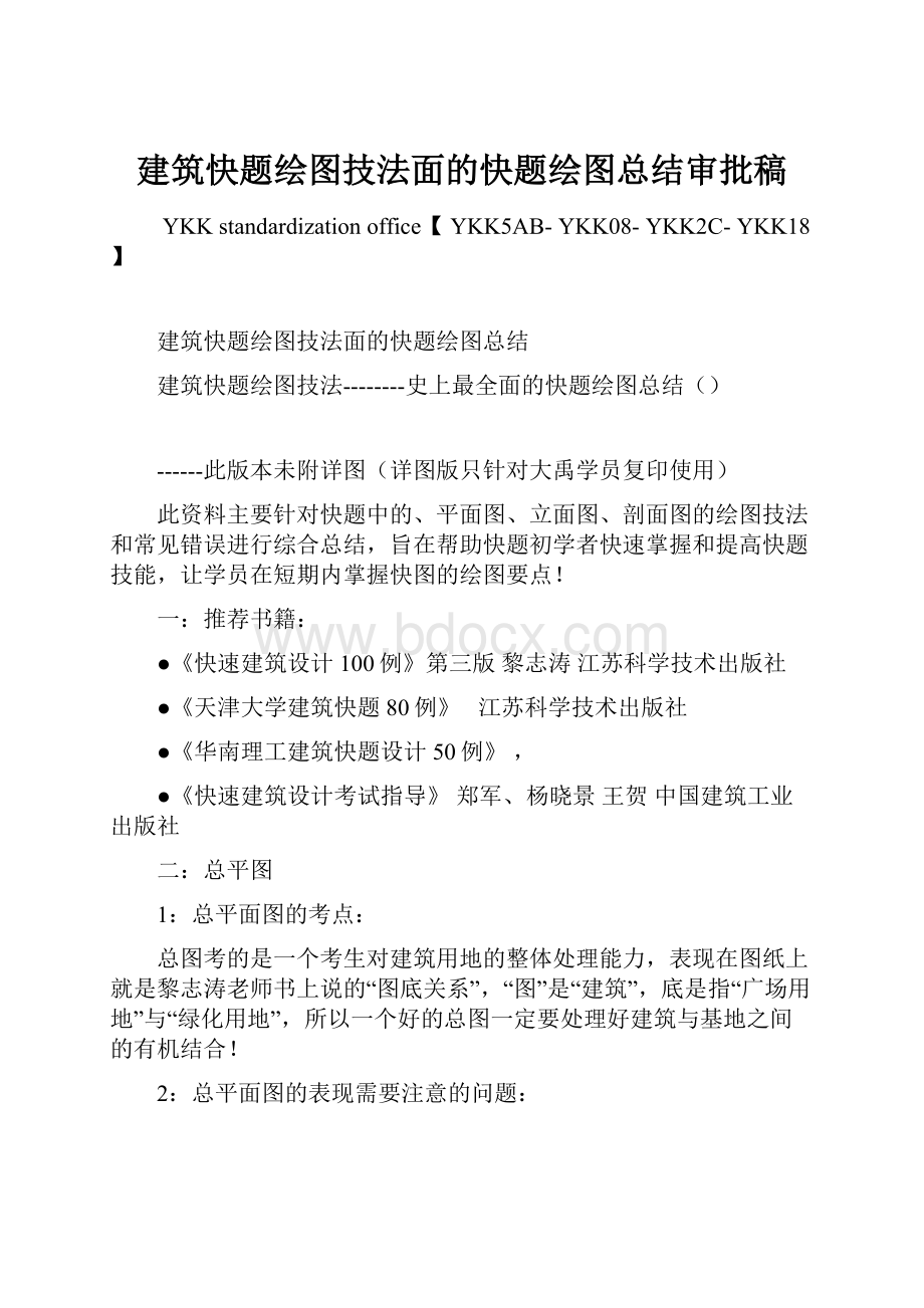 建筑快题绘图技法面的快题绘图总结审批稿.docx_第1页