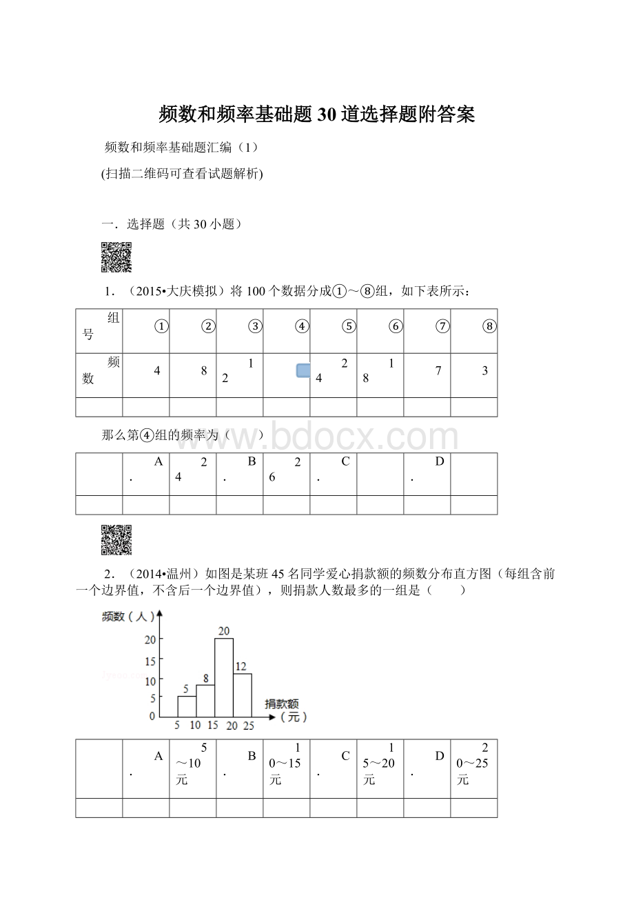 频数和频率基础题30道选择题附答案.docx_第1页