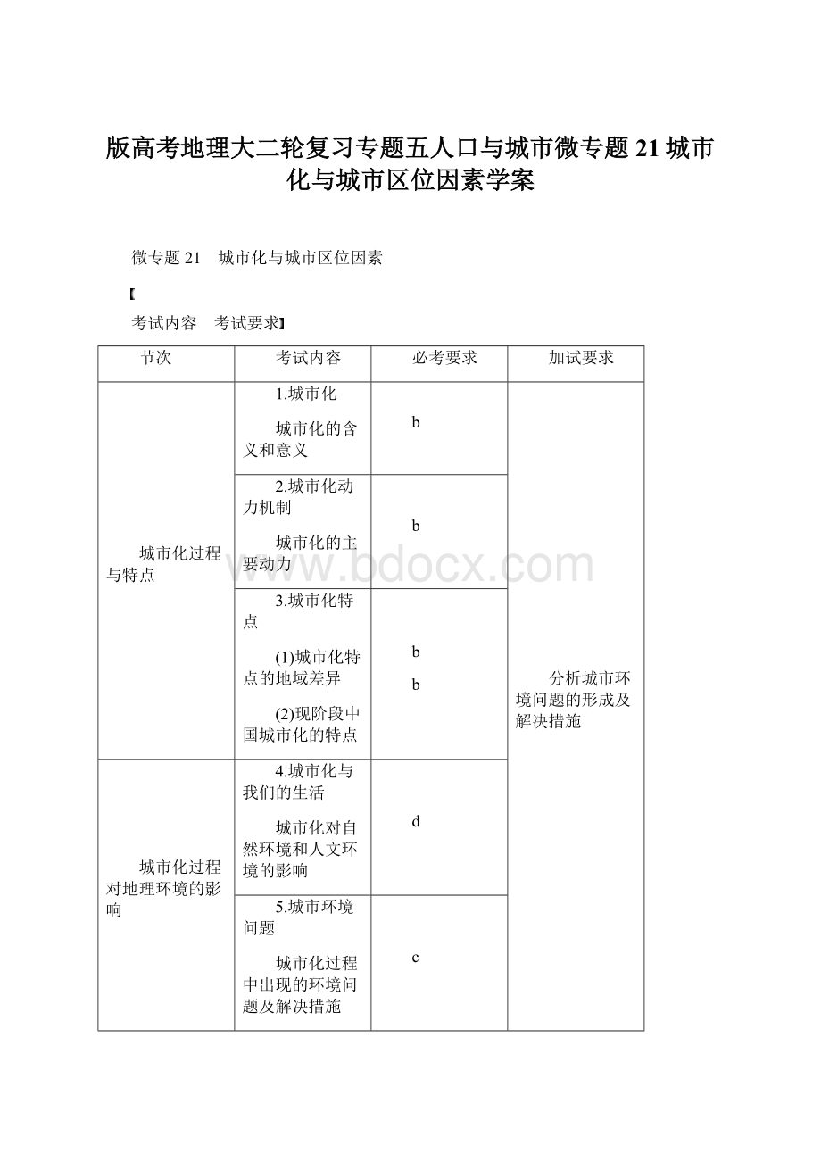 版高考地理大二轮复习专题五人口与城市微专题21城市化与城市区位因素学案Word文档格式.docx