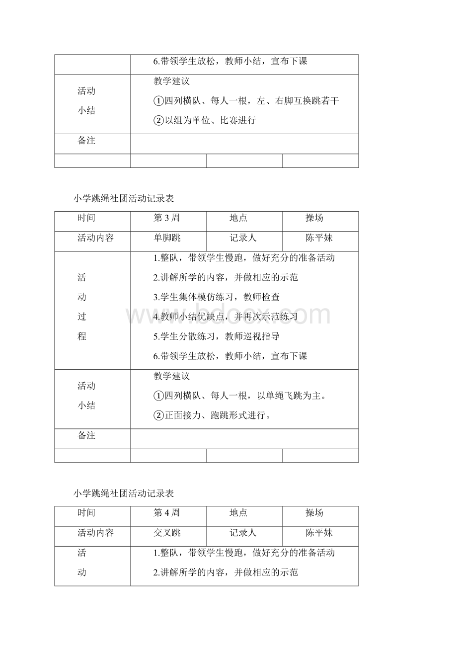 小学炫跳花样跳绳社团活动记录表格Word文件下载.docx_第2页