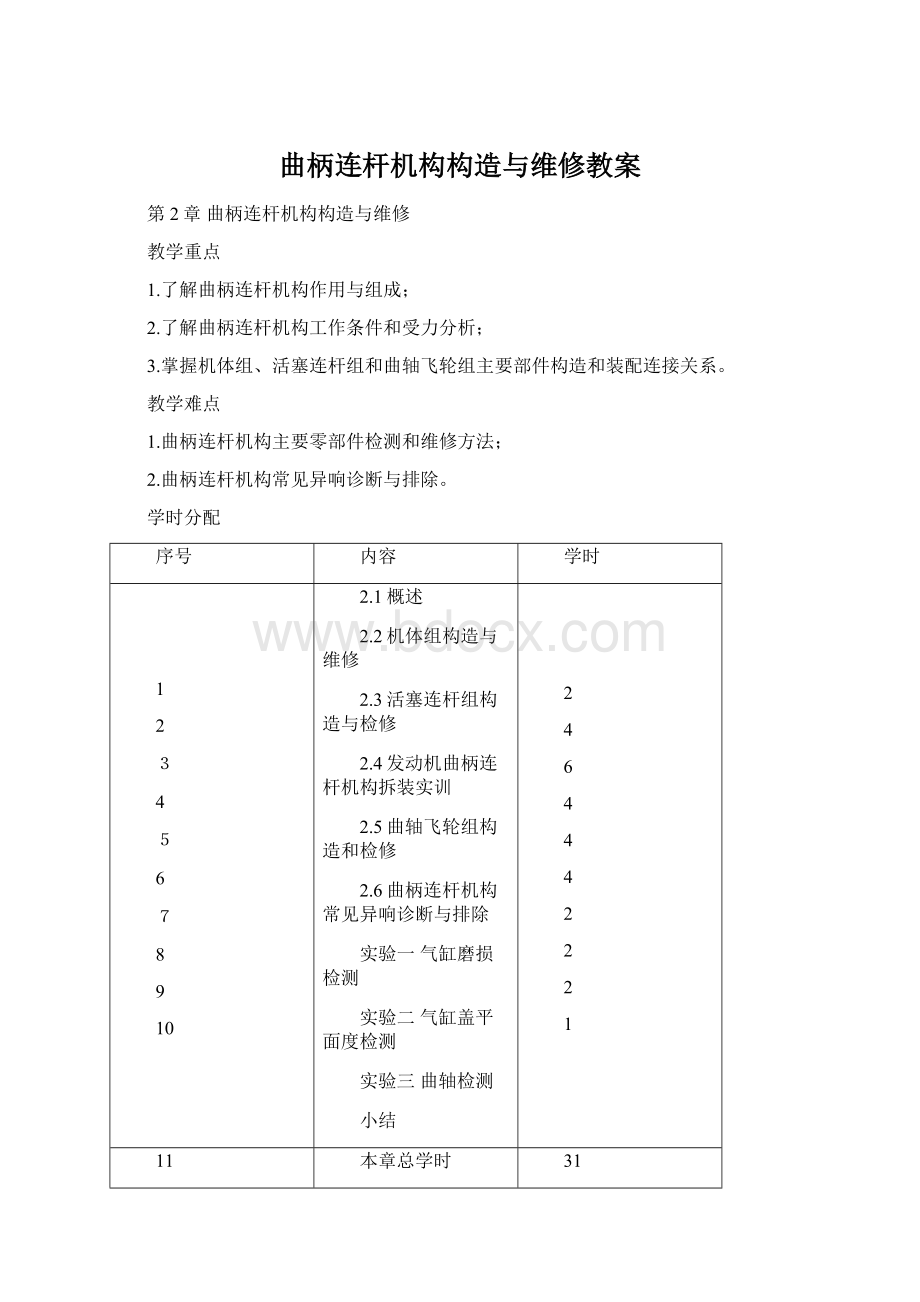 曲柄连杆机构构造与维修教案Word格式文档下载.docx