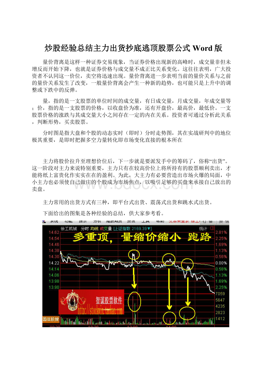 炒股经验总结主力出货抄底逃顶股票公式Word版.docx_第1页