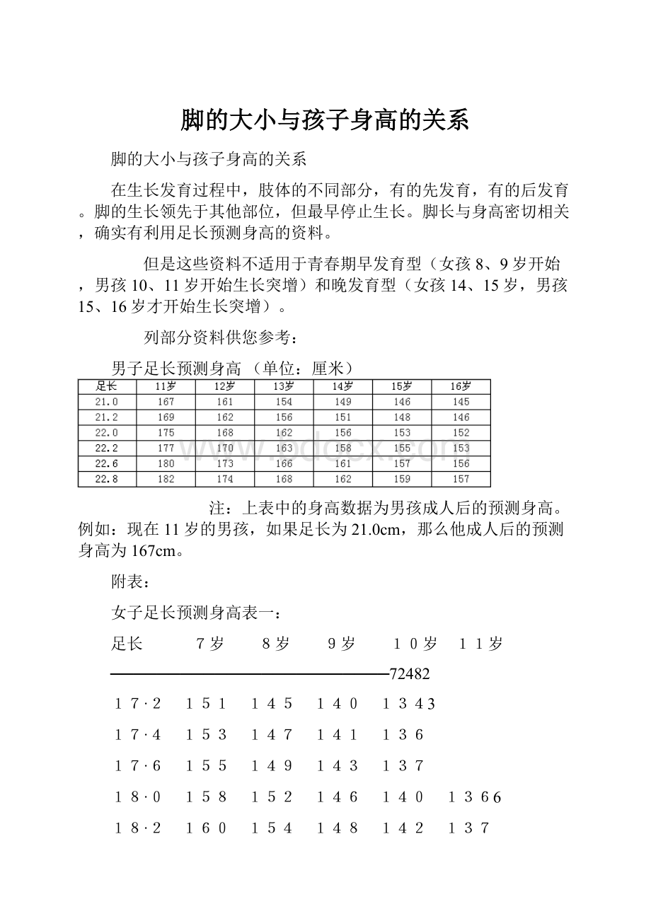 脚的大小与孩子身高的关系.docx_第1页